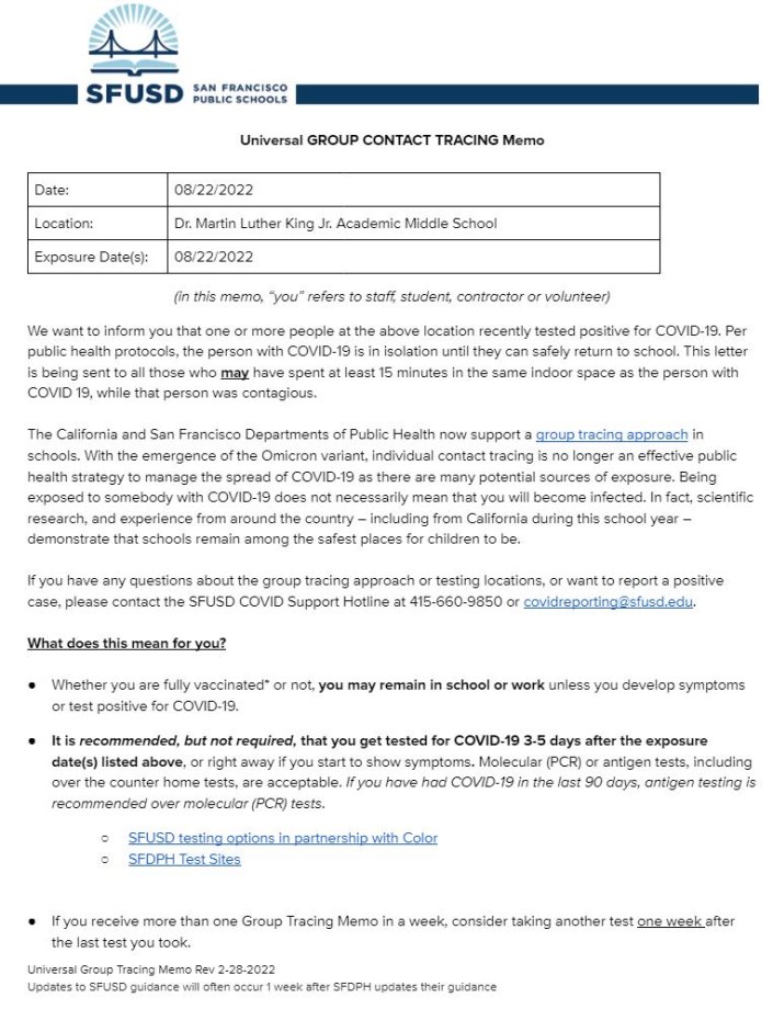 Universal GROUP CONTACT TRACING Memo August 22 2022 English Page 1