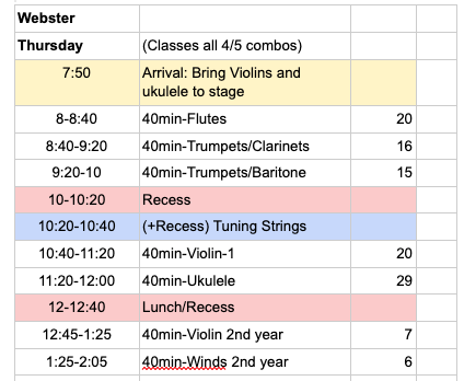 music schedule