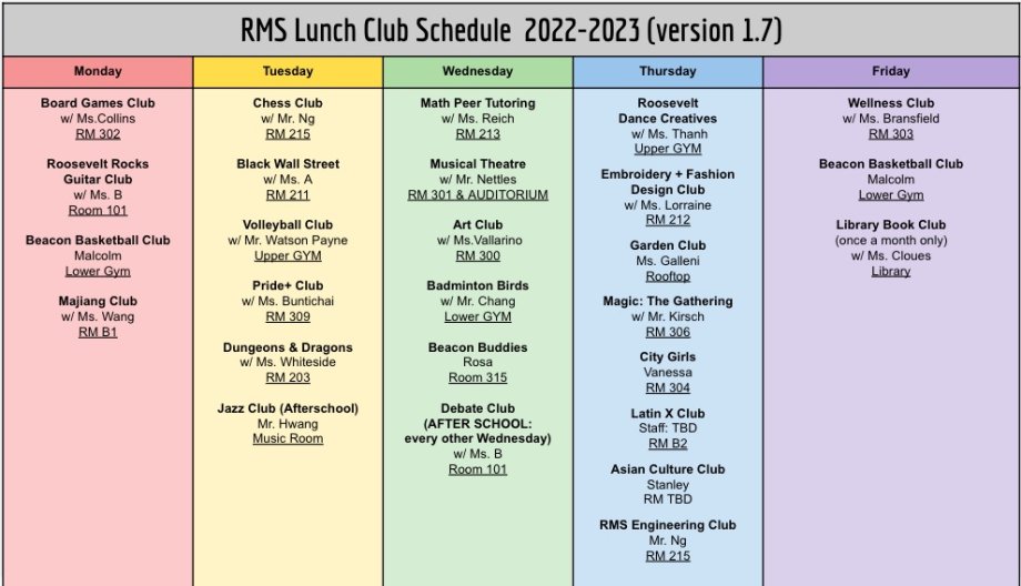 RMS lunch clubs