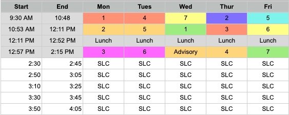 SLC daily bell schedule