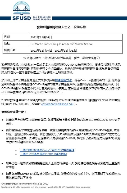 Universal GROUP CONTACT TRACING Memo December 09 2022 Chinese