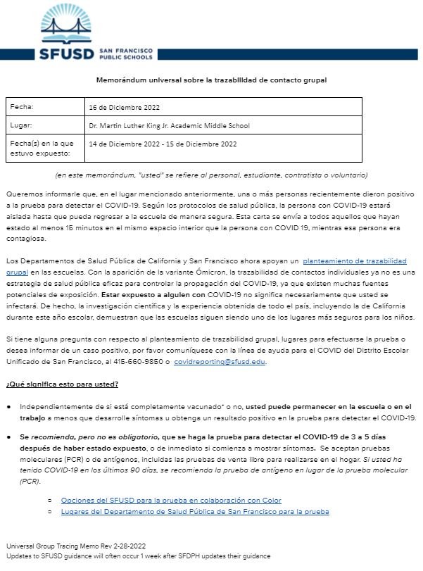 Universal GROUP CONTACT TRACING Memo December 16 2022 Spanish 