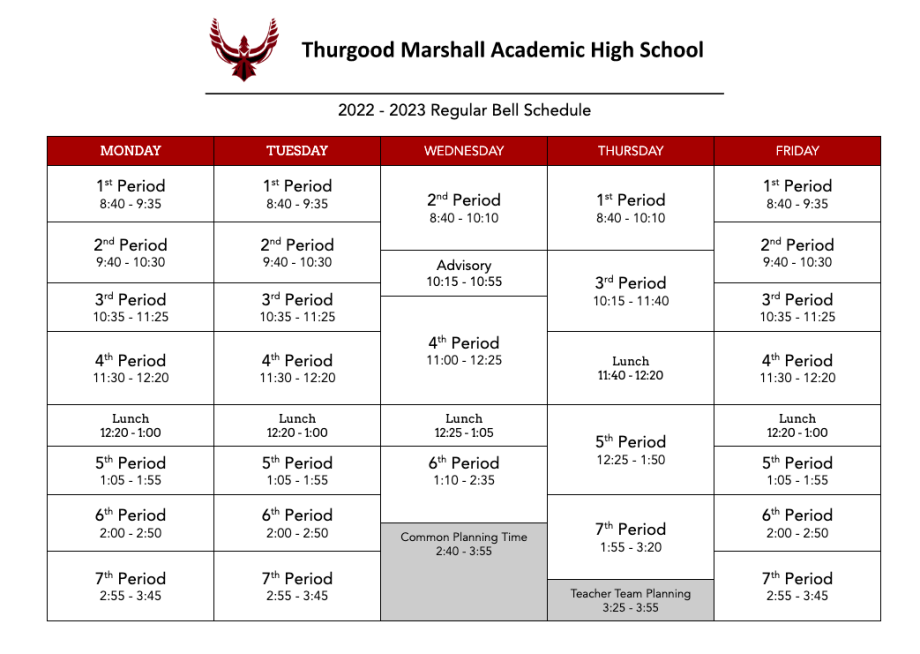 TMAHS regular bell schedule