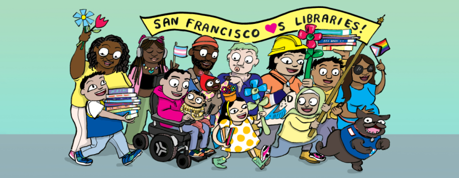 San Francisco Public Library Summer Stride Program with drawings of students celebrating libraries