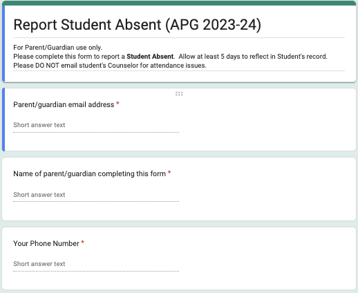 APG student absence form image