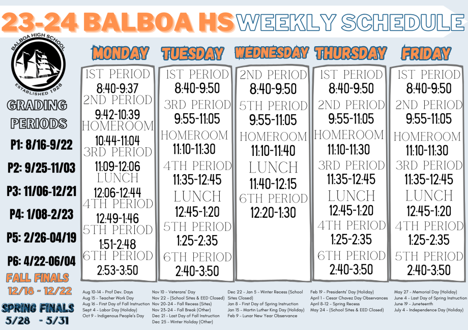 Balboa Bell Schedule 2023-2024