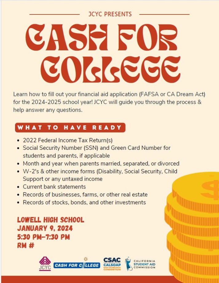 This is a flyer for Cash for College presentation.