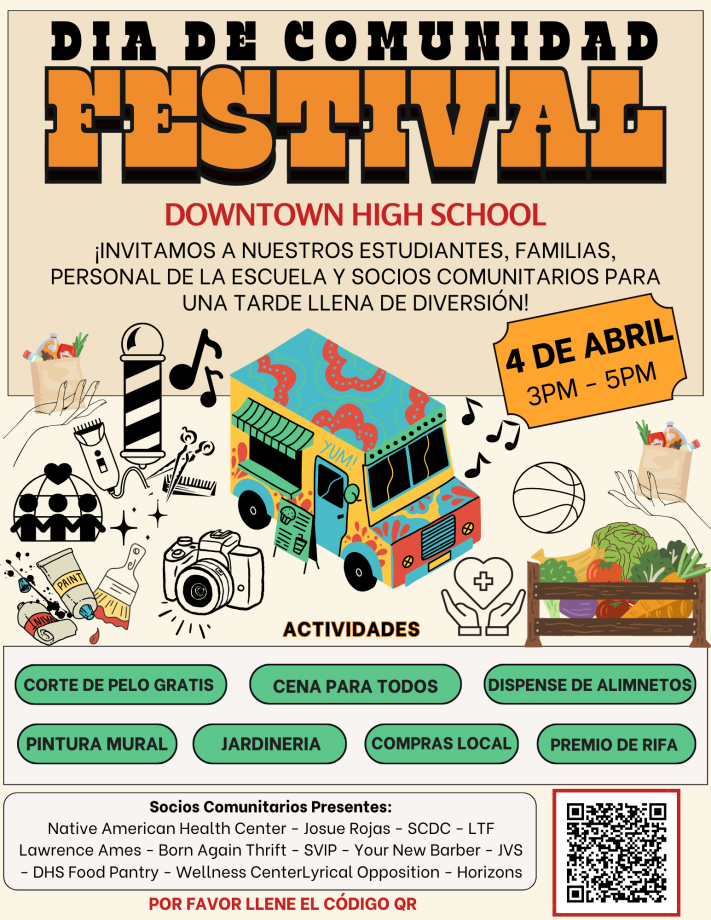 Spanish flier for our first community day on April 4, 2024 from 3-5pm