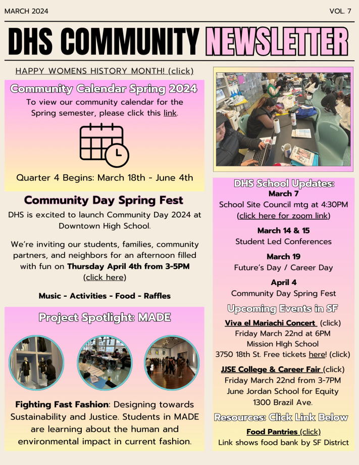 A graphic of our March 2024 school-wide newsletter