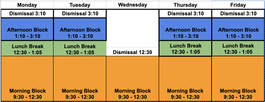 Screenshot of Bell Schedule
