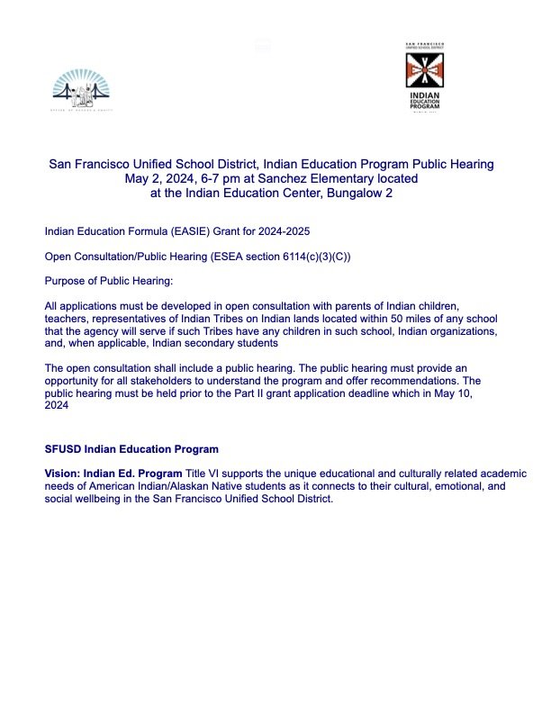 Public Hearing for Indian Ed Federal EASIE Grant