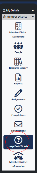 toolbar for the learning platform's help option 
