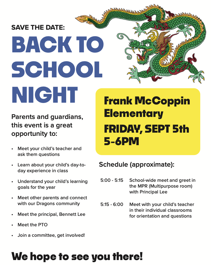 FMES Back to School Night flyer