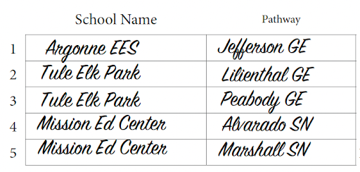 View of paper application with multiple school and feeder pathways written in