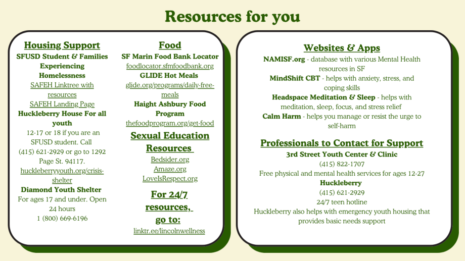 Resources for you from ALHS Wellness Center