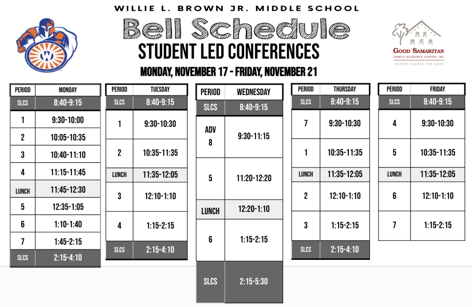 WBMS Student Led Conferences Schedule