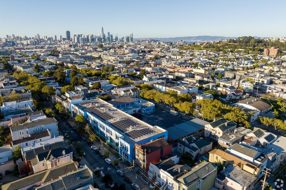 Aerial view of Cesar Chavez elementary school campus