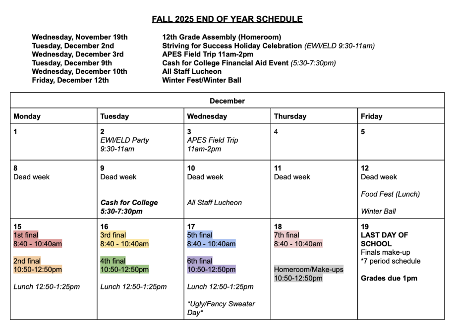 Fall Semester Finals Schedule