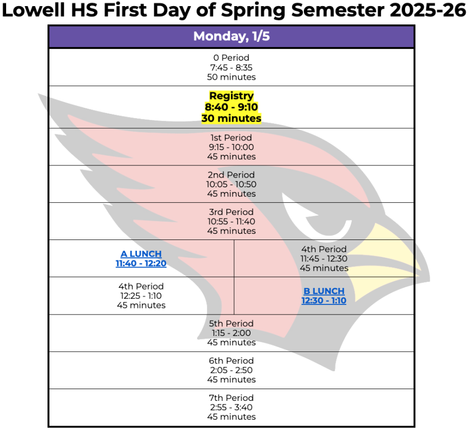 Lowell Bell Schedule 010526