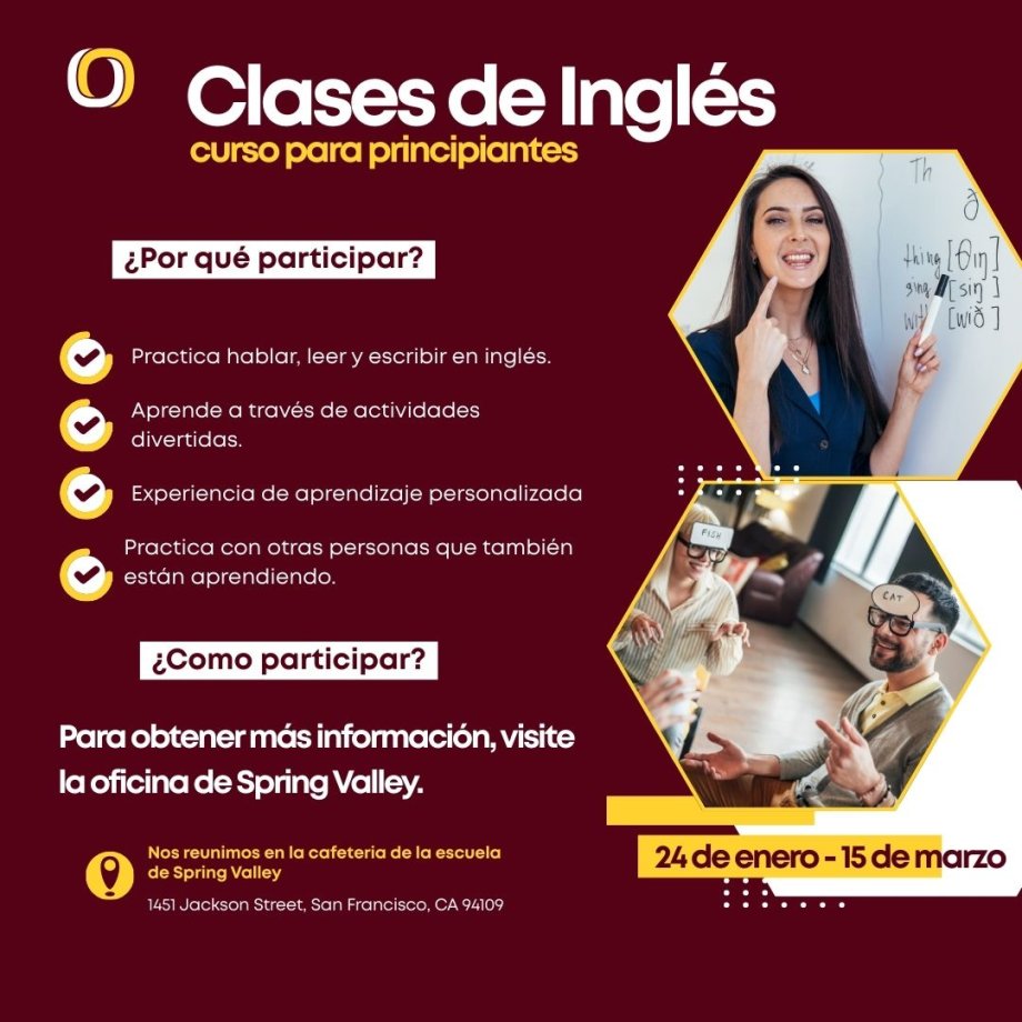 Free english lessons, for questions call  415 7493535