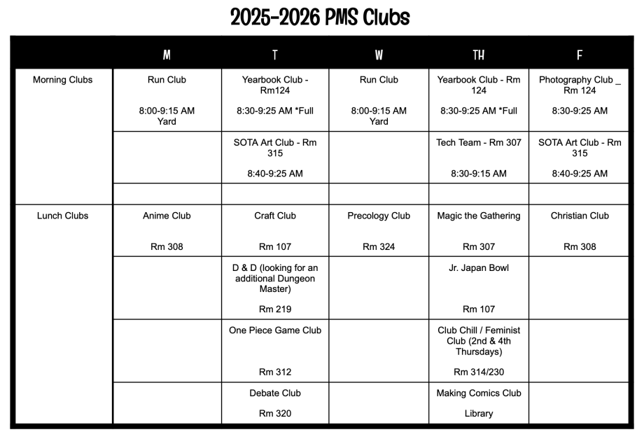 Presidio Middle School Clubs