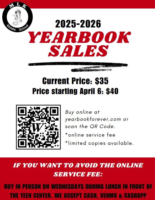 MLK MS Yearbook 2026 Sales Flyer