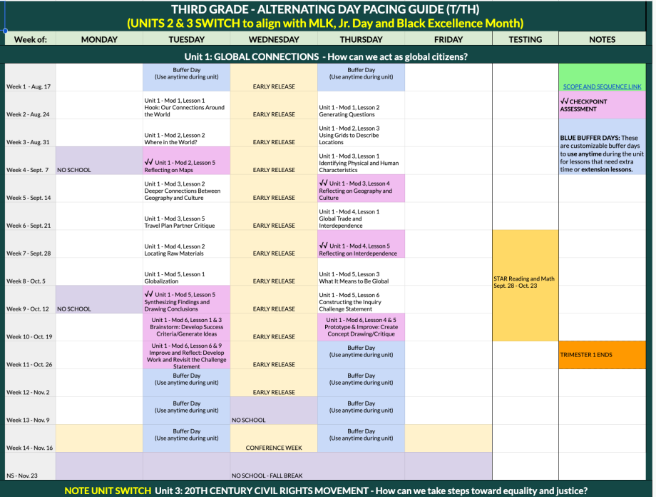 Social Studies Pacing Guide - Alternating by Tues/Thurs