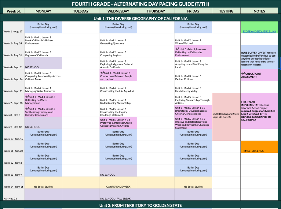 Social Studies Pacing Guide - Alternating Daily M/W/F