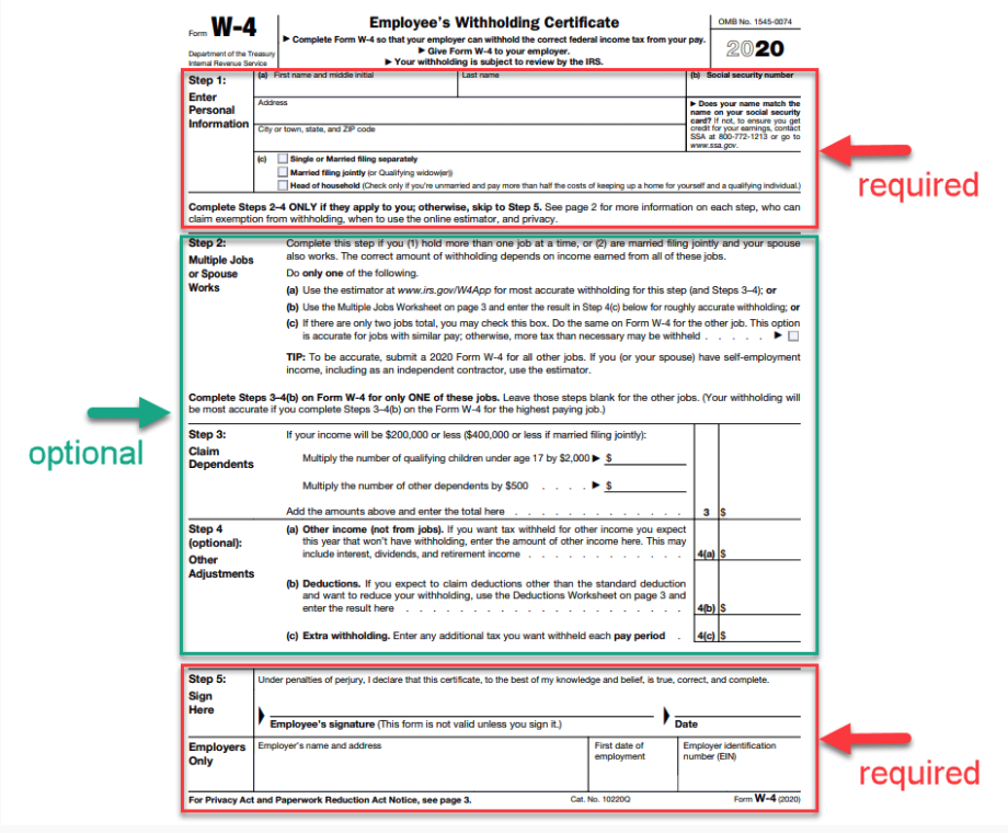 2020 W-4 Form fill out instructions 
