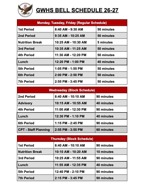 George Washington Bell Schedule 2026-2027
