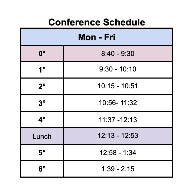 Conference Bell Schedule