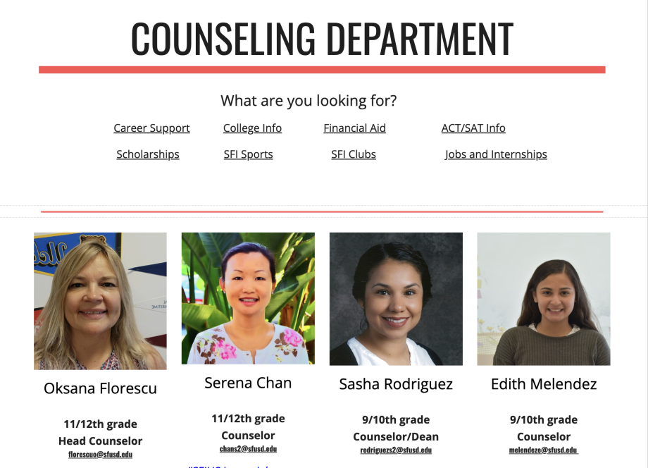 SFIHS Counseling Department Website