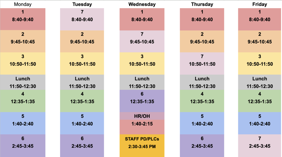 Wallenberg SY26-27 Bell Schedule