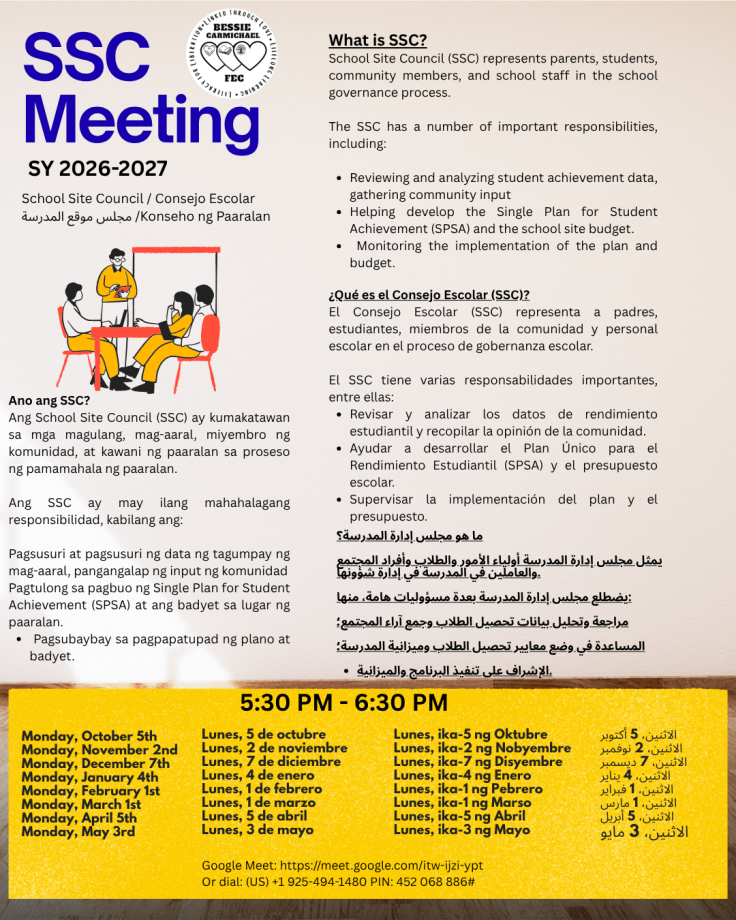 SSC Meeting Dates - SY 2026 2027 