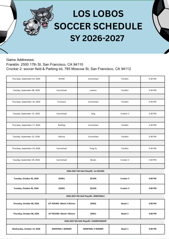 Los Lobos Soccer Schedule School Year 2026-2027
