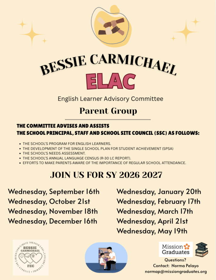 ELAC English Learners Advisory Committee SY 2026-2027 Meeting Dates