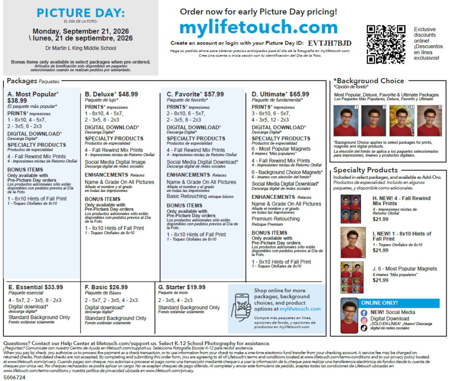 MLK MS Picture Day Flyer Prices 2026