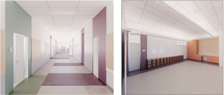 Designs of hallways and classrooms