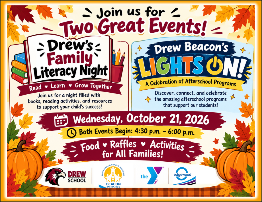 Family Literacy Night on Wednesday, October 21 4:30-6pm Read, learn, food, resources, activities