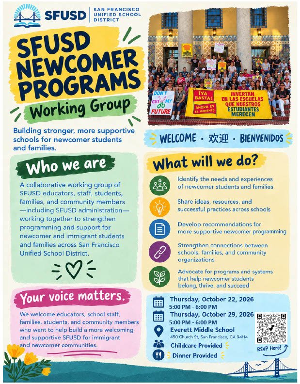 SFUSD Newcomer Working Group Flyer English
