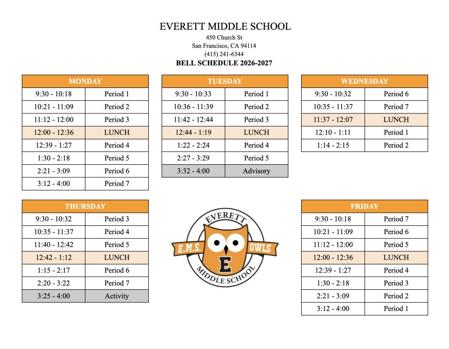 Everett Middle School Bell Schedule