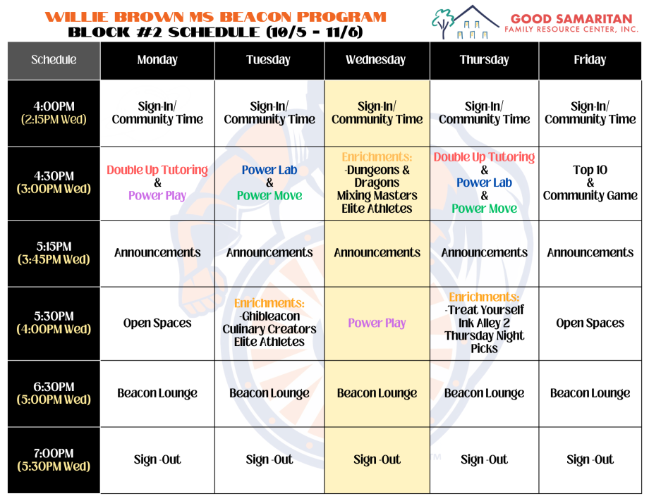 Beacon Schedule 10/5 - 11/6
