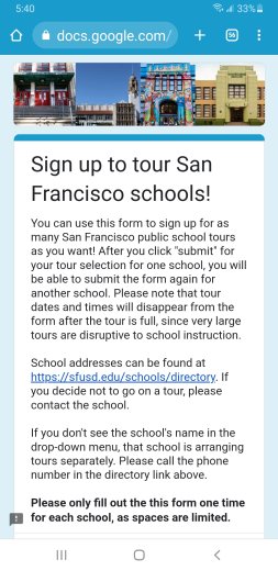English tour sign up form in Chrome (Android) 