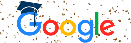 Google logo with a graduation hat and glitter