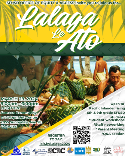 Flier for Lalaga Le Ato event with event details 