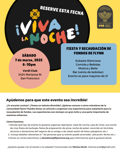 Viva La noche- recaudacion de fondos de Flynn, Marzo 7th 6-10pm
