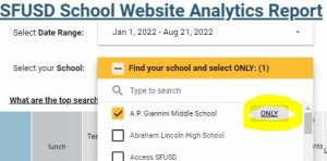 Screenshot of selecting a school