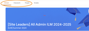 Image of Google Classroom Banner and circled tabs above