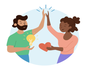Two people sharing ideas and heart