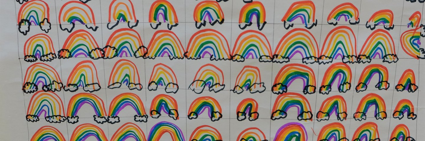marker drawing of lots of rainbows